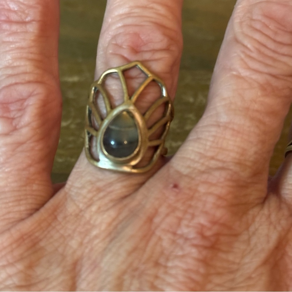 Brass Labradorite Peacock Tail Adjustable Ring - image 3